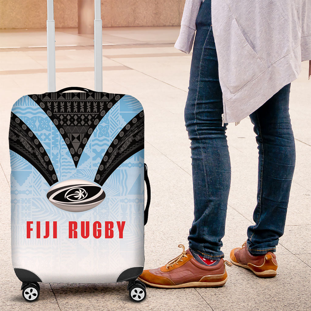 Fijian Rugby Luggage Cover Tapa Pattern Retro Sporty Style LT03 White - Polynesian Pride