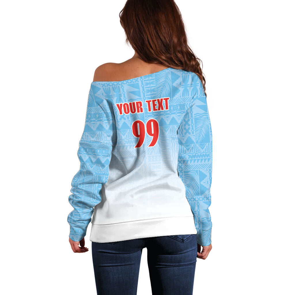 Custom Fijian Rugby Off Shoulder Sweater Tapa Pattern Retro Sporty Style LT03 - Polynesian Pride
