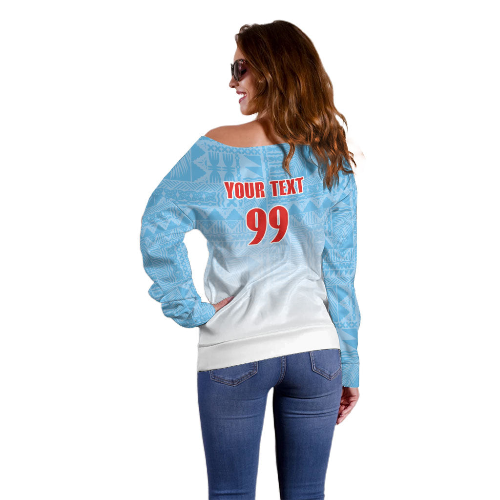 Custom Fijian Rugby Off Shoulder Sweater Tapa Pattern Retro Sporty Style LT03 - Polynesian Pride