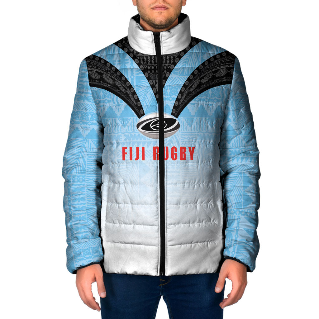 Custom Fijian Rugby Padded Jacket Tapa Pattern Retro Sporty Style LT03 Men White - Polynesian Pride