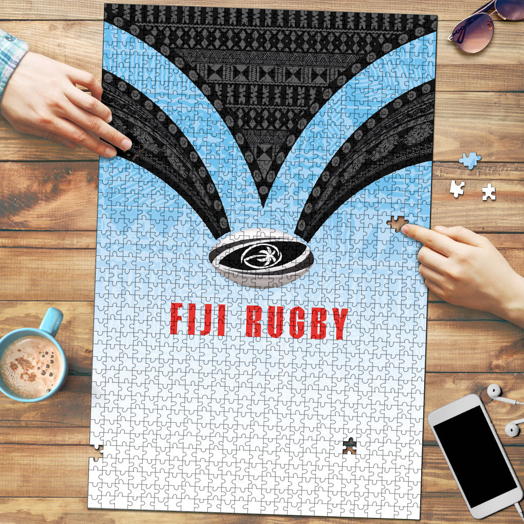 Fijian Rugby Puzzle Tapa Pattern Retro Sporty Style LT03 White - Polynesian Pride