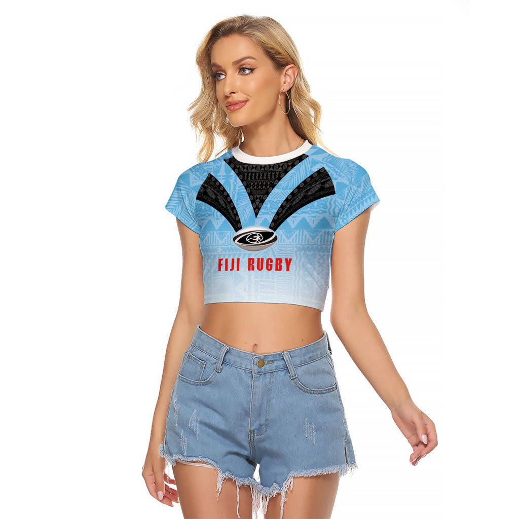 Custom Fijian Rugby Raglan Cropped T Shirt Tapa Pattern Retro Sporty Style LT03 Female White - Polynesian Pride