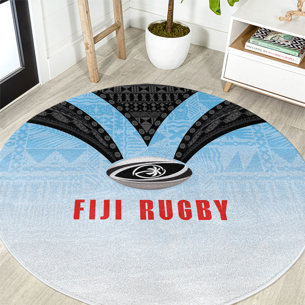 Fijian Rugby Round Carpet Tapa Pattern Retro Sporty Style LT03 White - Polynesian Pride