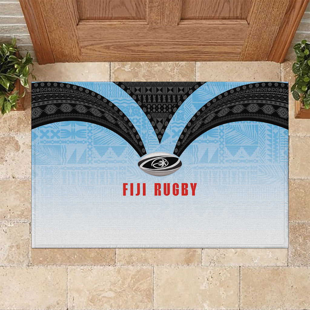 Fijian Rugby Rubber Doormat Tapa Pattern Retro Sporty Style LT03 White - Polynesian Pride