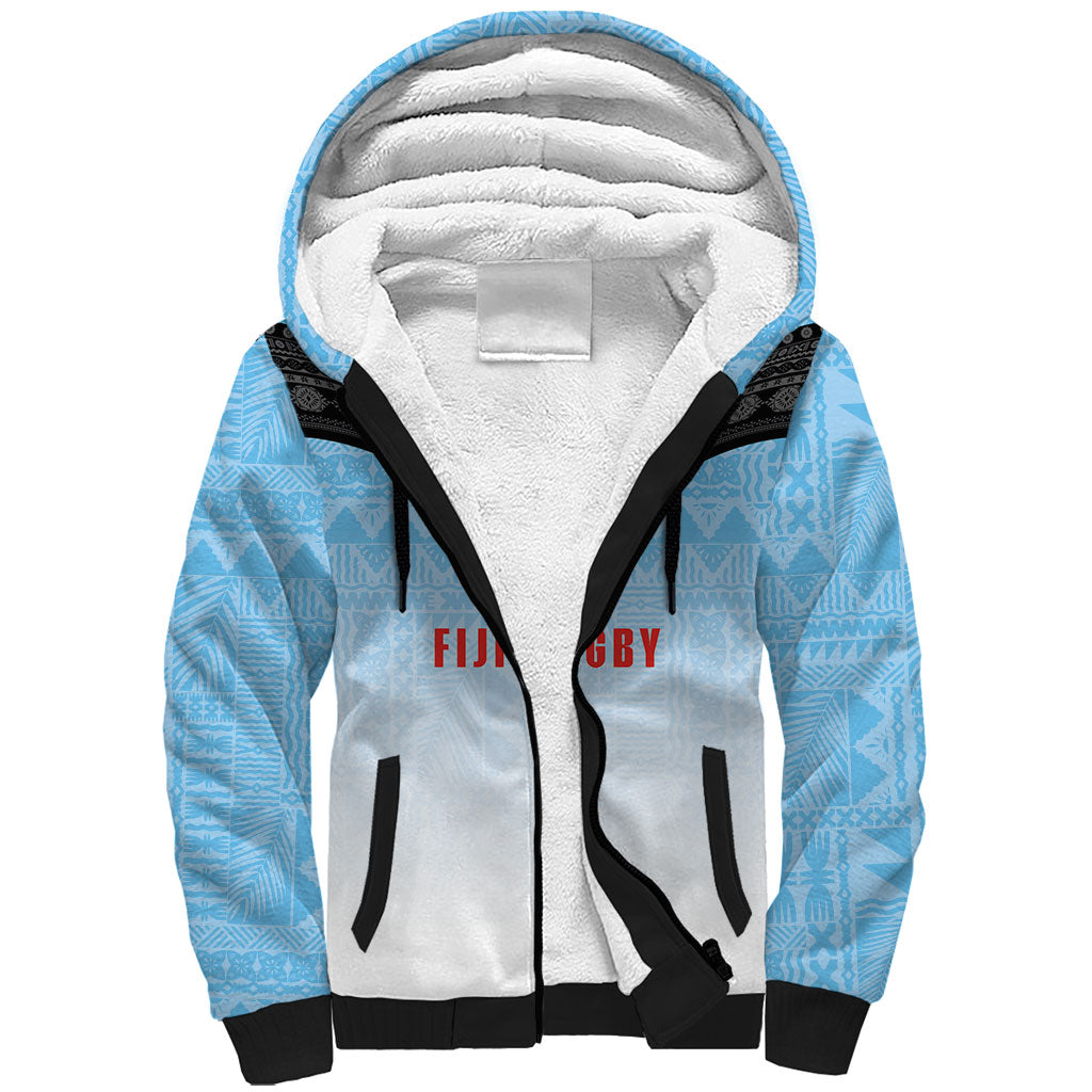 Custom Fijian Rugby Sherpa Hoodie Tapa Pattern Retro Sporty Style LT03 Unisex White - Polynesian Pride