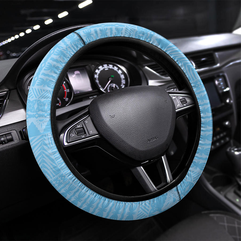 Fijian Rugby Steering Wheel Cover Tapa Pattern Retro Sporty Style LT03 Universal Fit White - Polynesian Pride
