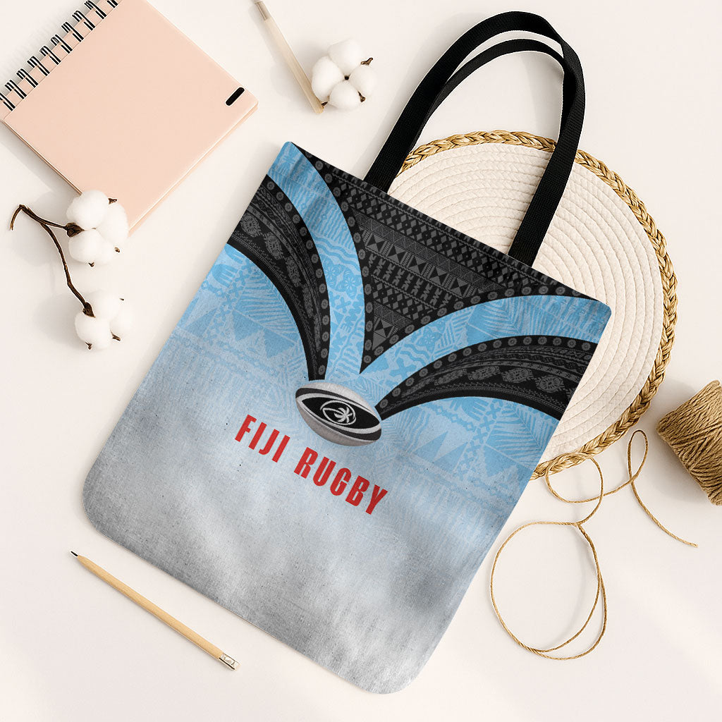 Fijian Rugby Tote Bag Tapa Pattern Retro Sporty Style