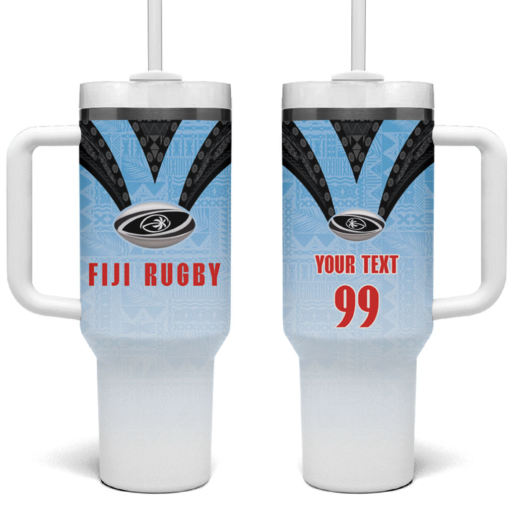 Custom Fijian Rugby Tumbler With Handle Tapa Pattern Retro Sporty Style LT03 One Size: 40 oz White - Polynesian Pride