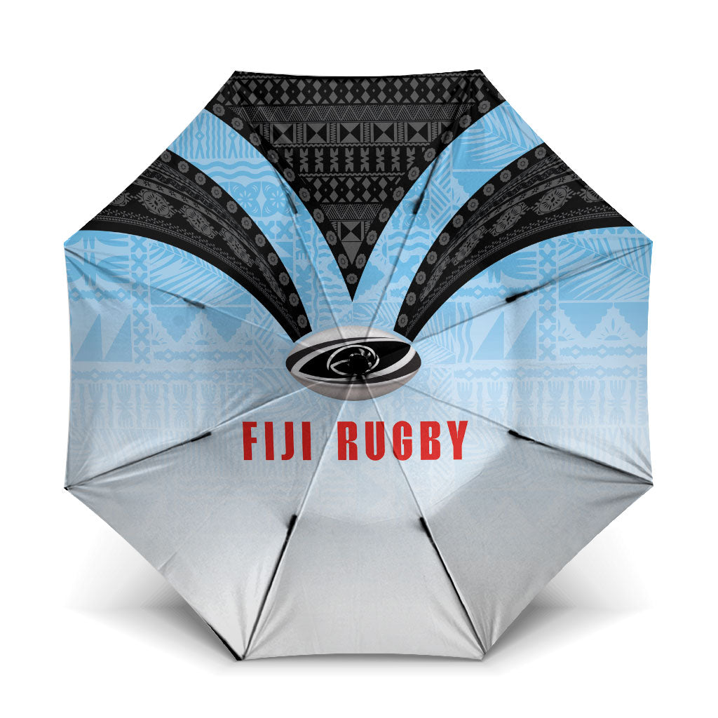 Fijian Rugby Umbrella Tapa Pattern Retro Sporty Style LT03 One Size Folded 11.42 inch Opened Diameter 37.4 inch White - Polynesian Pride
