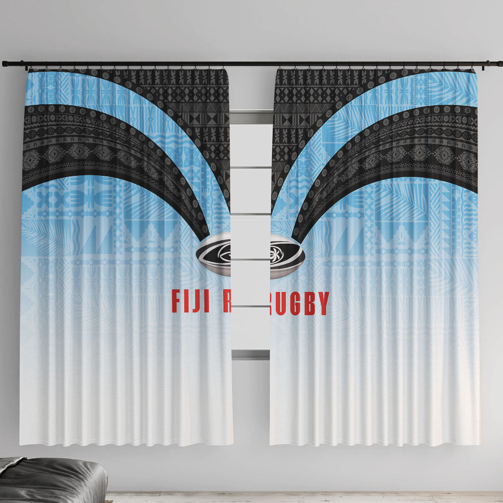 Fijian Rugby Window Curtain Tapa Pattern Retro Sporty Style LT03 With Hooks White - Polynesian Pride