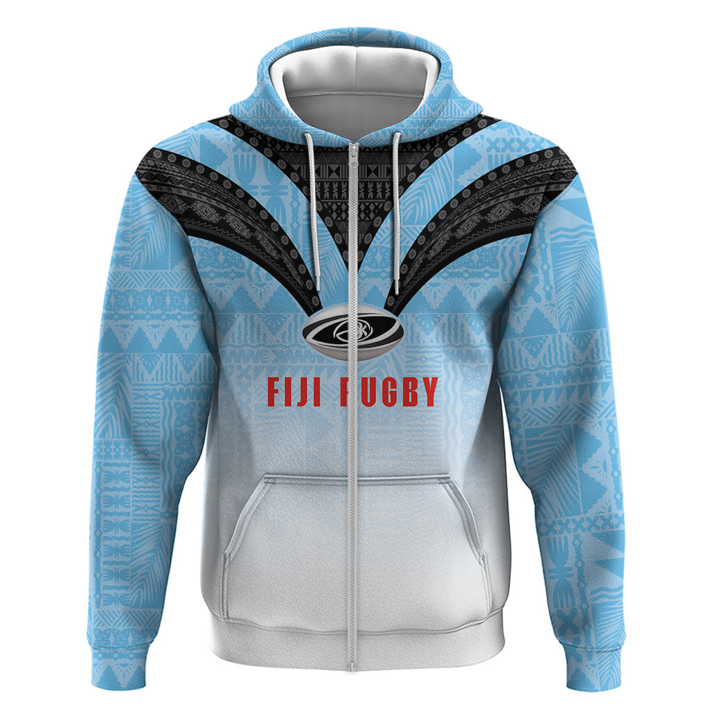 Custom Fijian Rugby Zip Hoodie Tapa Pattern Retro Sporty Style LT03 Zip Hoodie White - Polynesian Pride