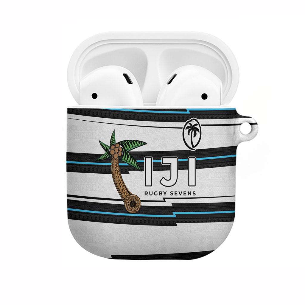 Fijian Rugby Sevens AirPods Case Masi Tapa Pattern Stripes Sporty Style LT03 White - Polynesian Pride