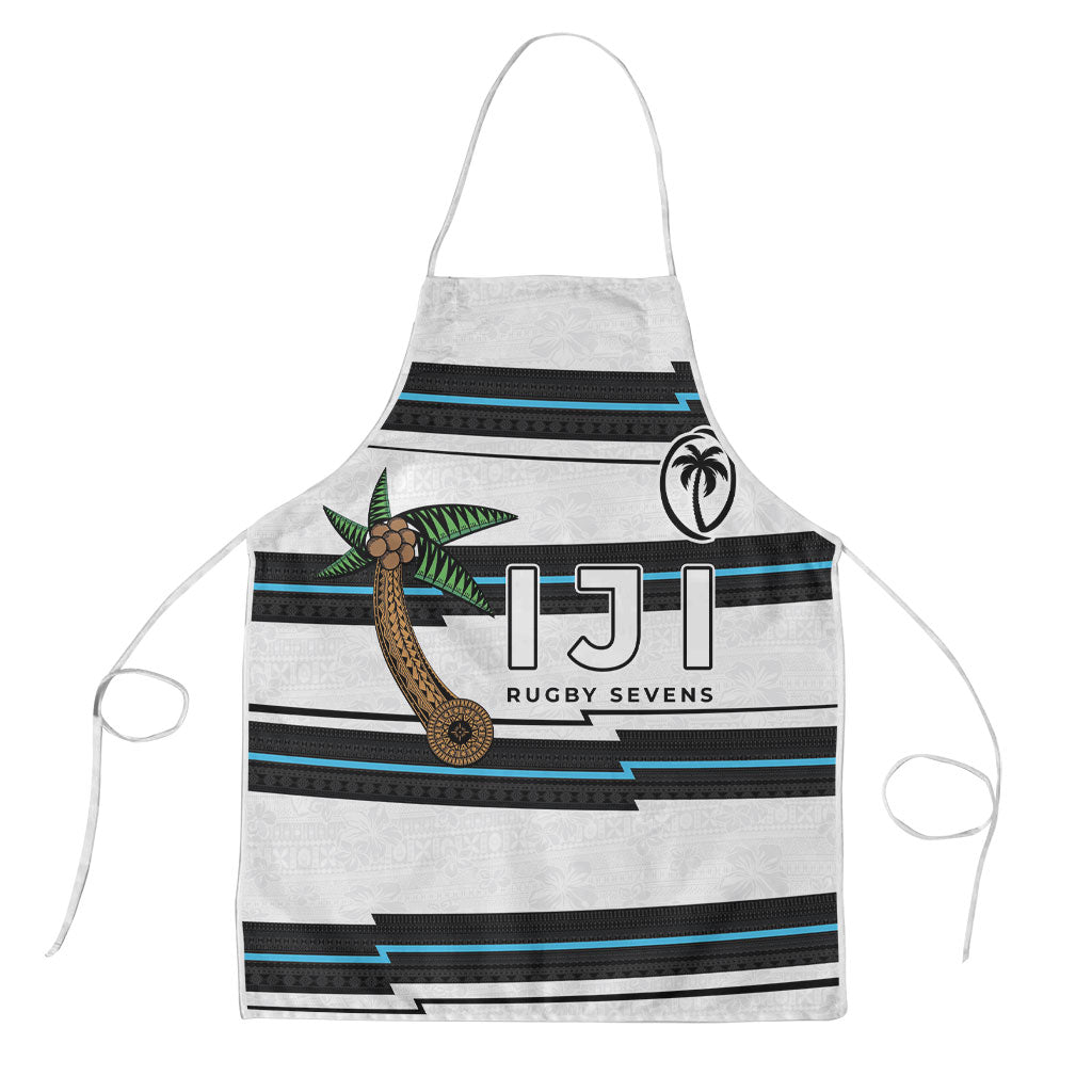 Fijian Rugby Sevens Apron Masi Tapa Pattern Stripes Sporty Style LT03 White - Polynesian Pride