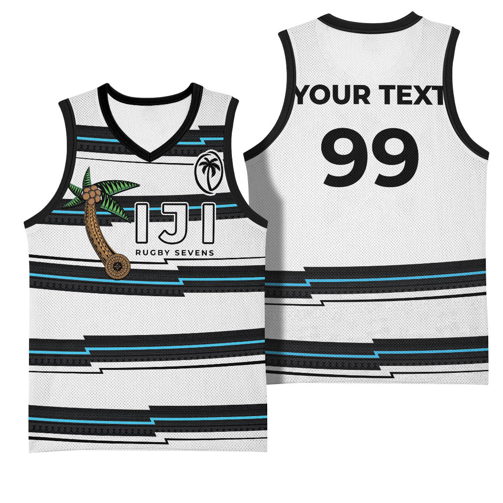 Custom Fijian Rugby Sevens Basketball Jersey Masi Tapa Pattern Stripes Sporty Style LT03 - Polynesian Pride