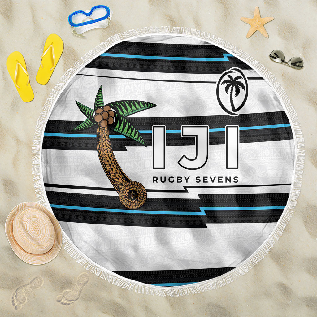 Fijian Rugby Sevens Beach Blanket Masi Tapa Pattern Stripes Sporty Style LT03 One Size 150cm White - Polynesian Pride