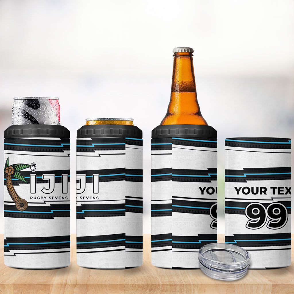 Custom Fijian Rugby Sevens 4 in 1 Can Cooler Tumbler Masi Tapa Pattern Stripes Sporty Style LT03 - Polynesian Pride