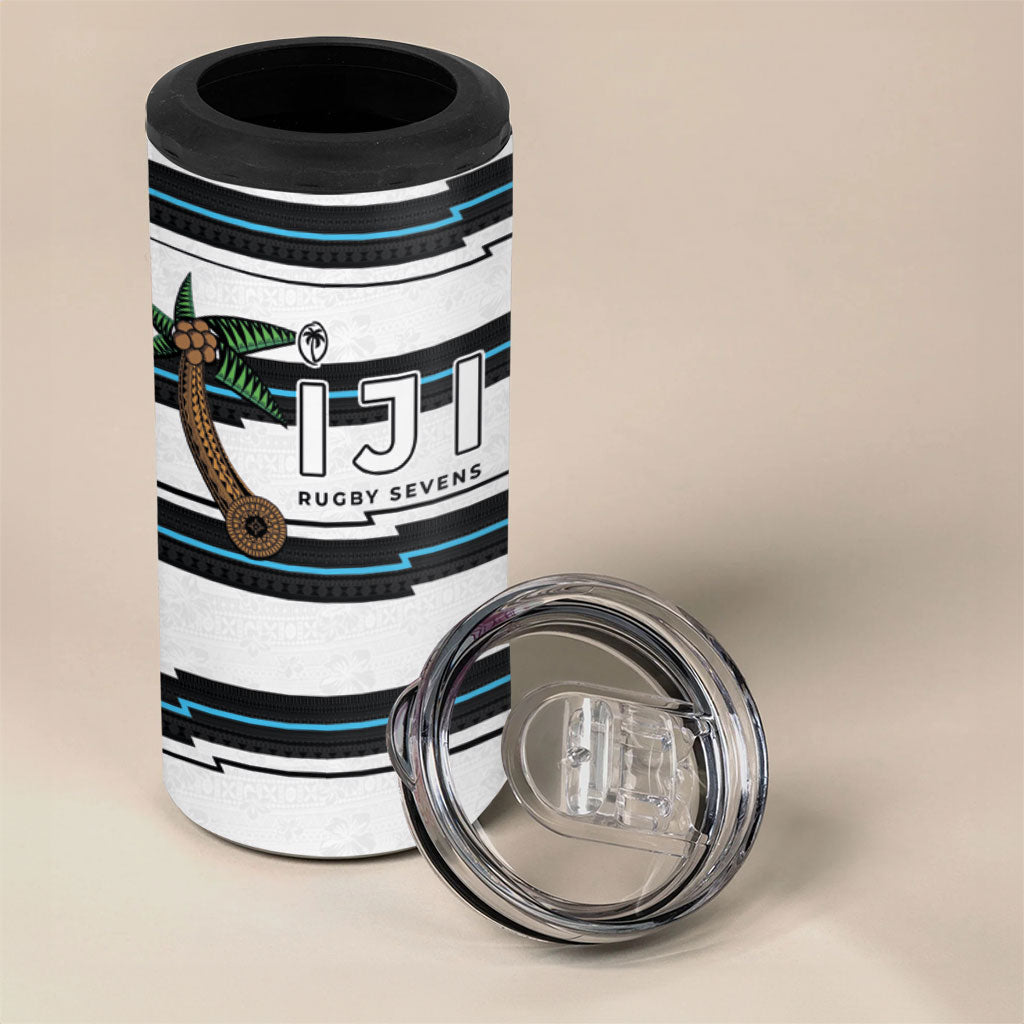 Custom Fijian Rugby Sevens 4 in 1 Can Cooler Tumbler Masi Tapa Pattern Stripes Sporty Style LT03 - Polynesian Pride