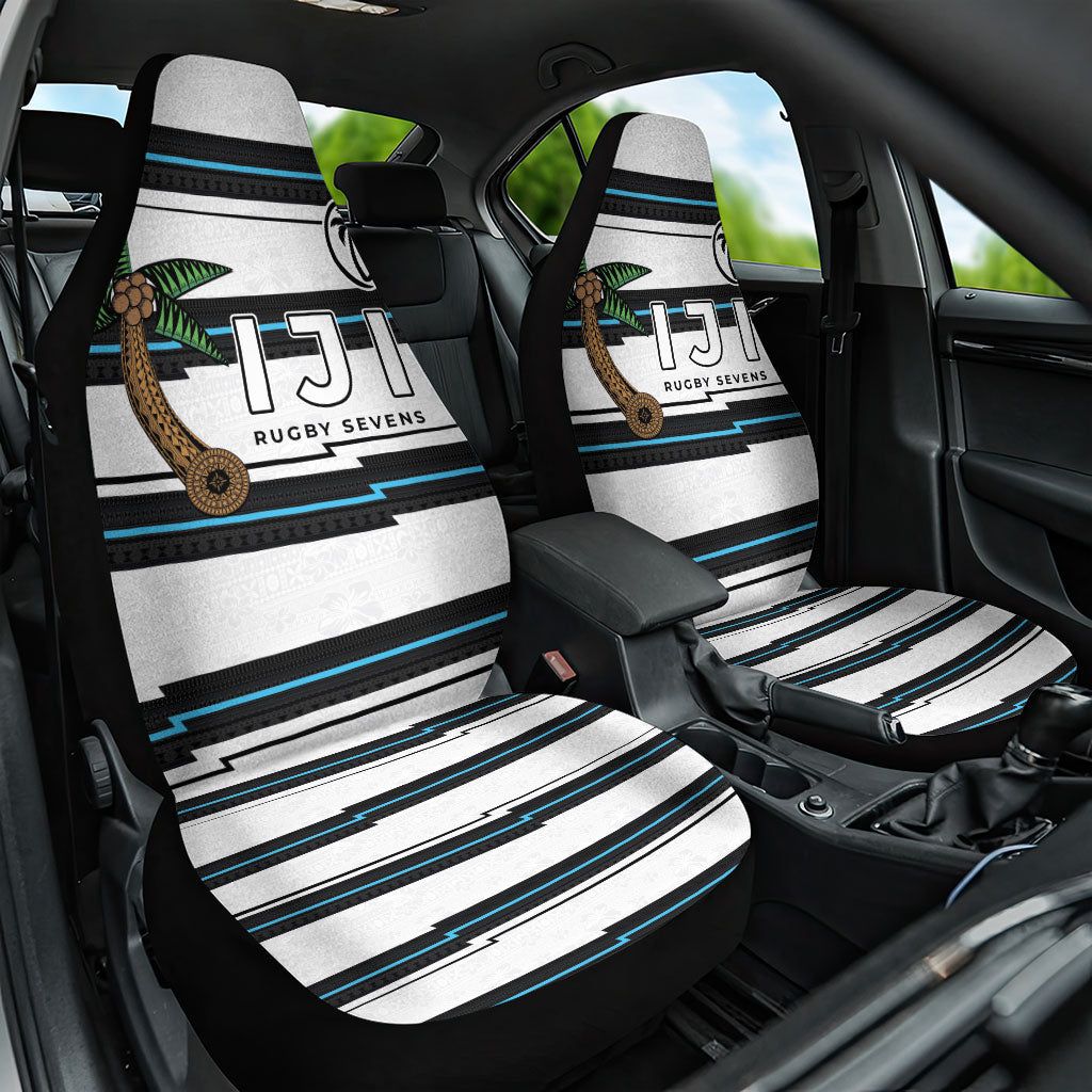 Fijian Rugby Sevens Car Seat Cover Masi Tapa Pattern Stripes Sporty Style LT03 One Size White - Polynesian Pride