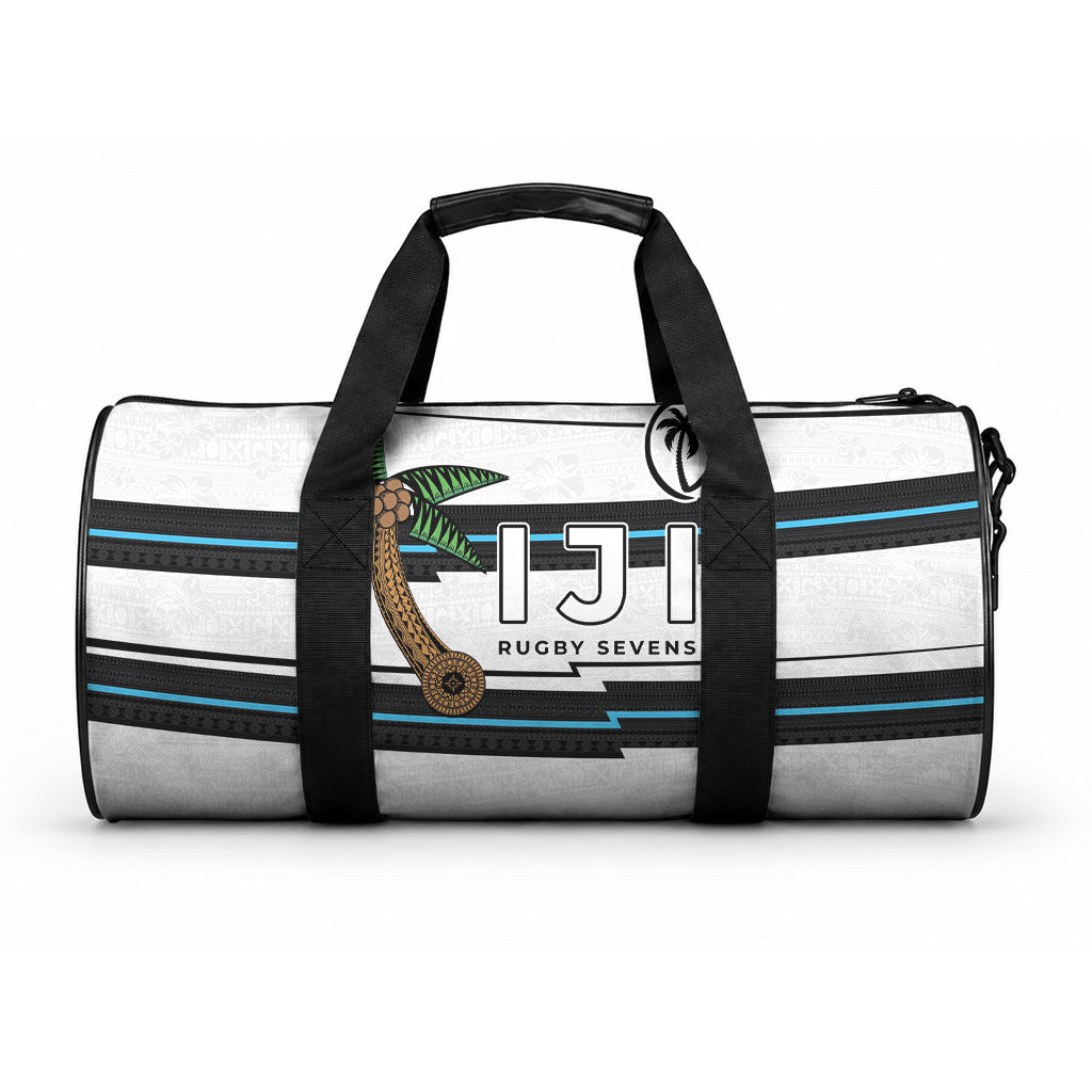 Fijian Rugby Sevens Duffle Bag Masi Tapa Pattern Stripes Sporty Style LT03 One size White - Polynesian Pride