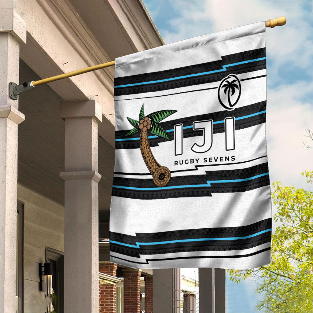 Fijian Rugby Sevens Garden Flag Masi Tapa Pattern Stripes Sporty Style LT03 House Flag White - Polynesian Pride