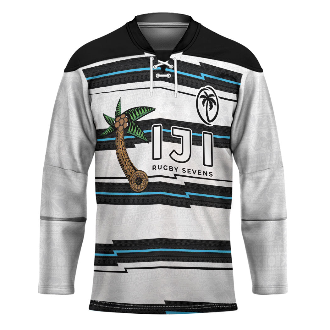Custom Fijian Rugby Sevens Hockey Jersey Masi Tapa Pattern Stripes Sporty Style LT03 Unisex White - Polynesian Pride