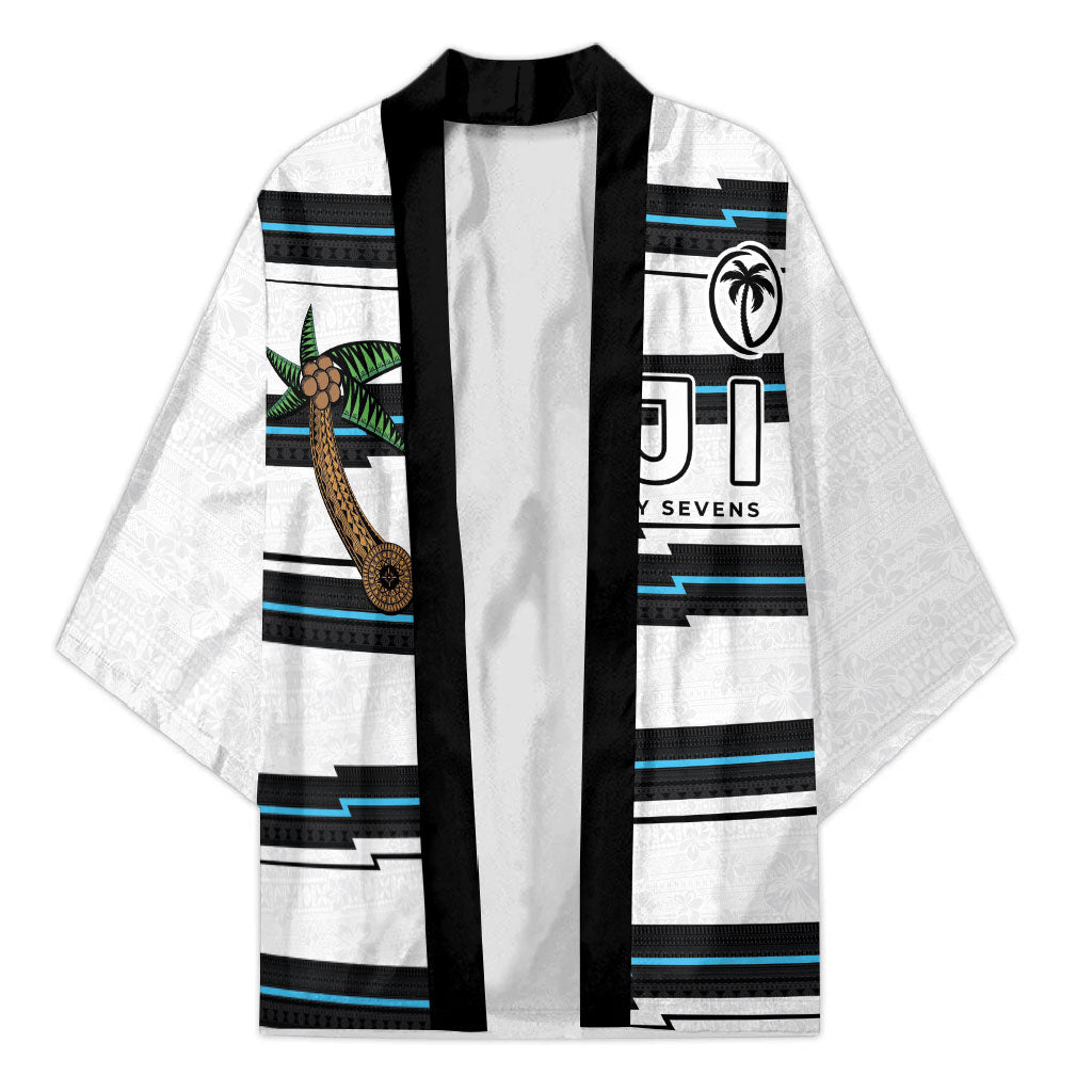 Custom Fijian Rugby Sevens Kimono Masi Tapa Pattern Stripes Sporty Style LT03 Unisex White - Polynesian Pride