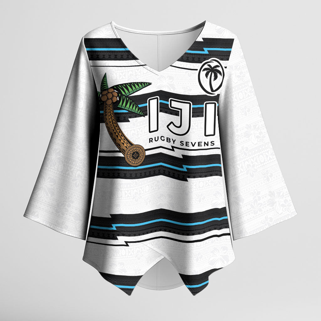 Custom Fijian Rugby Sevens Kimono Sleeve Blouse Masi Tapa Pattern Stripes Sporty Style LT03 Female White - Polynesian Pride