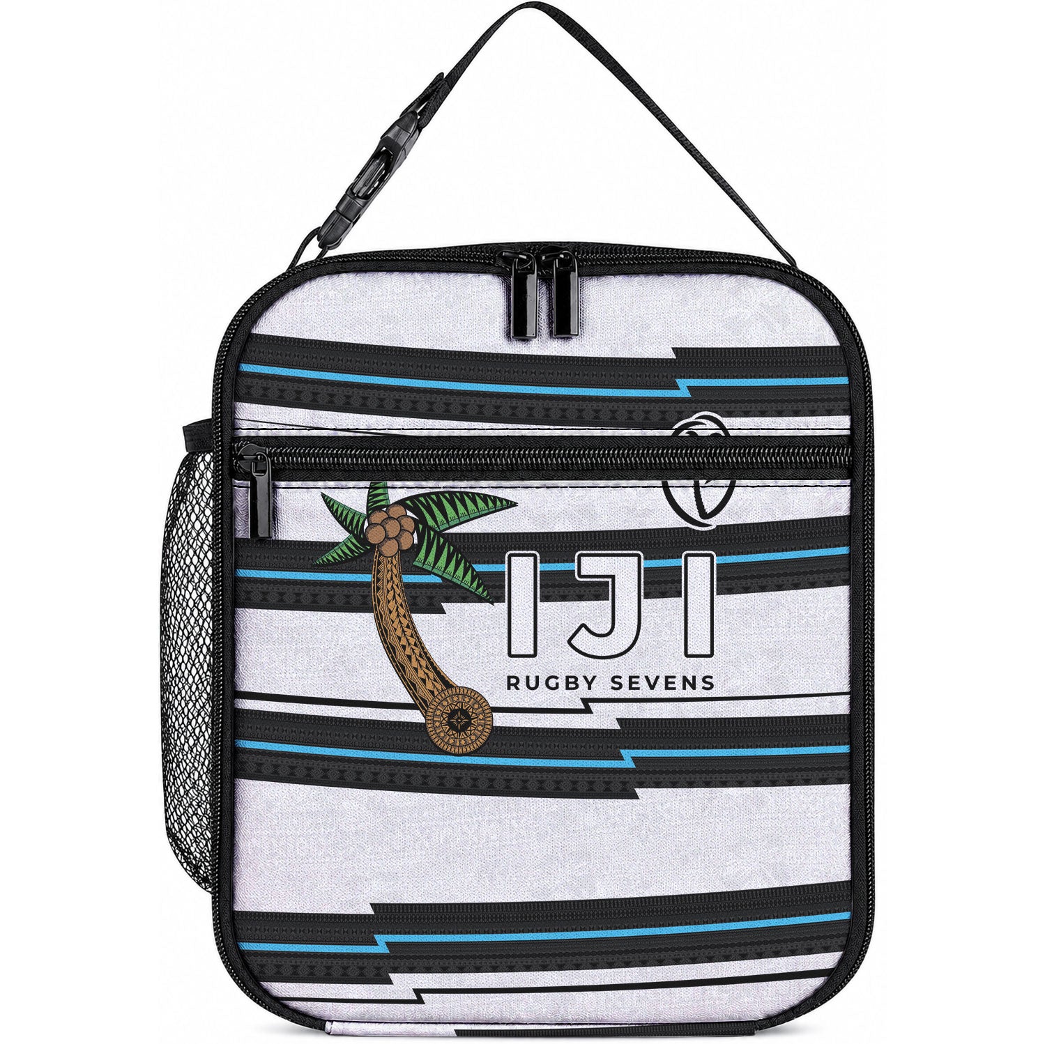 Fijian Rugby Sevens Lunch Bag Masi Tapa Pattern Stripes Sporty Style LT03 10.2 × 8.3 × 4.3 inch White - Polynesian Pride
