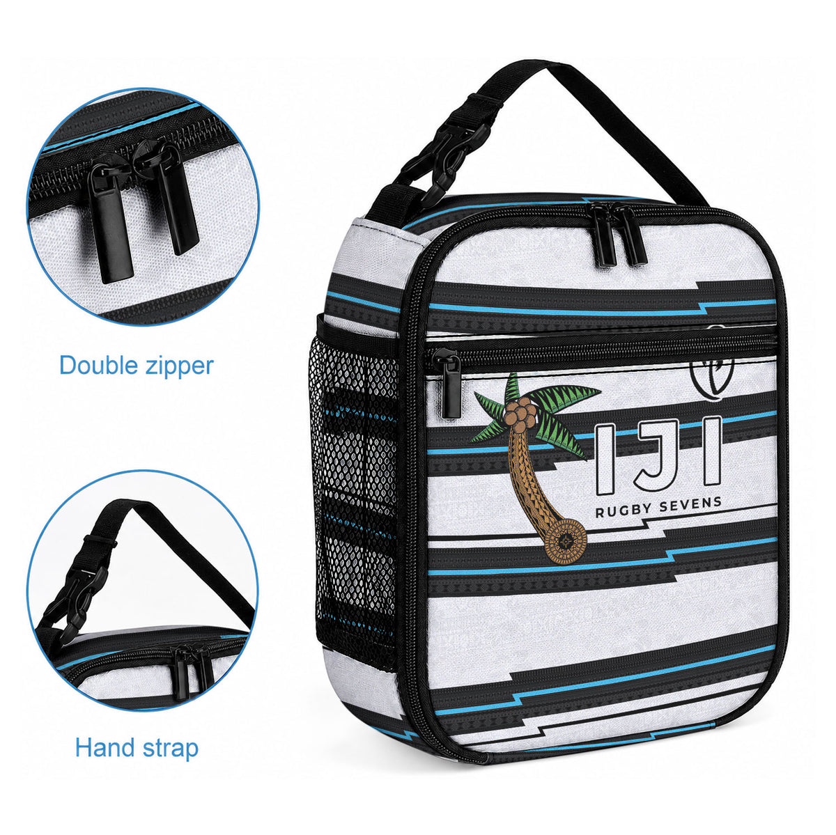 Fijian Rugby Sevens Lunch Bag Masi Tapa Pattern Stripes Sporty Style LT03 - Polynesian Pride
