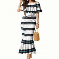 Custom Fijian Rugby Sevens Mermaid Dress Masi Tapa Pattern Stripes Sporty Style LT03 Women White - Polynesian Pride