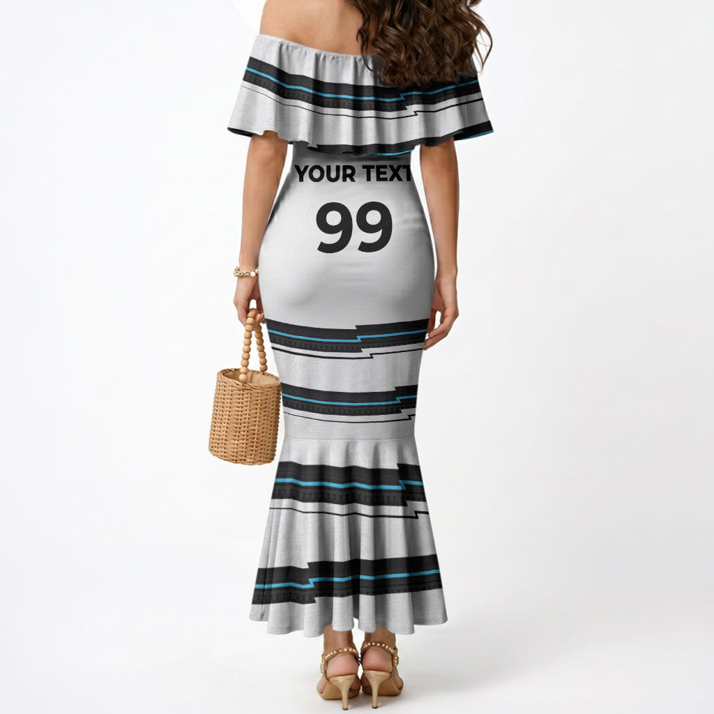 Custom Fijian Rugby Sevens Mermaid Dress Masi Tapa Pattern Stripes Sporty Style LT03 - Polynesian Pride