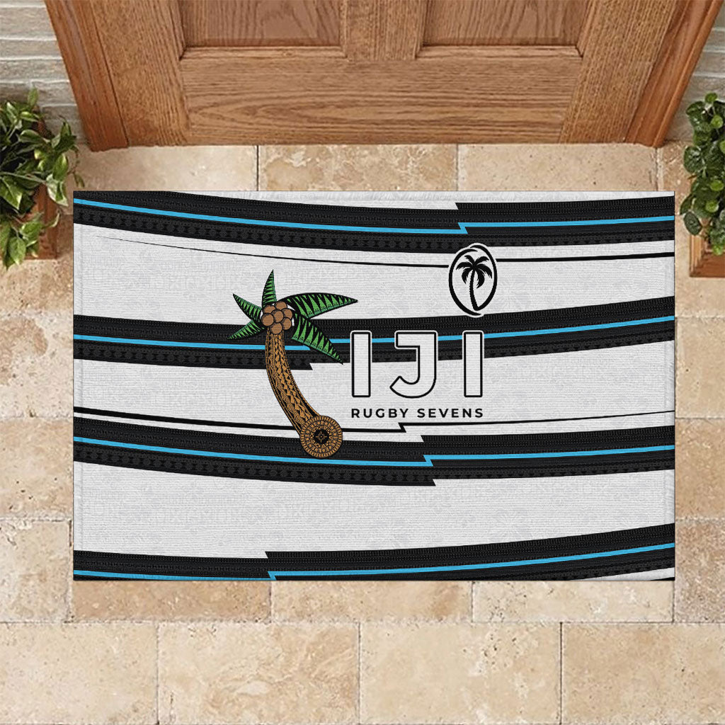 Fijian Rugby Sevens Rubber Doormat Masi Tapa Pattern Stripes Sporty Style LT03 White - Polynesian Pride