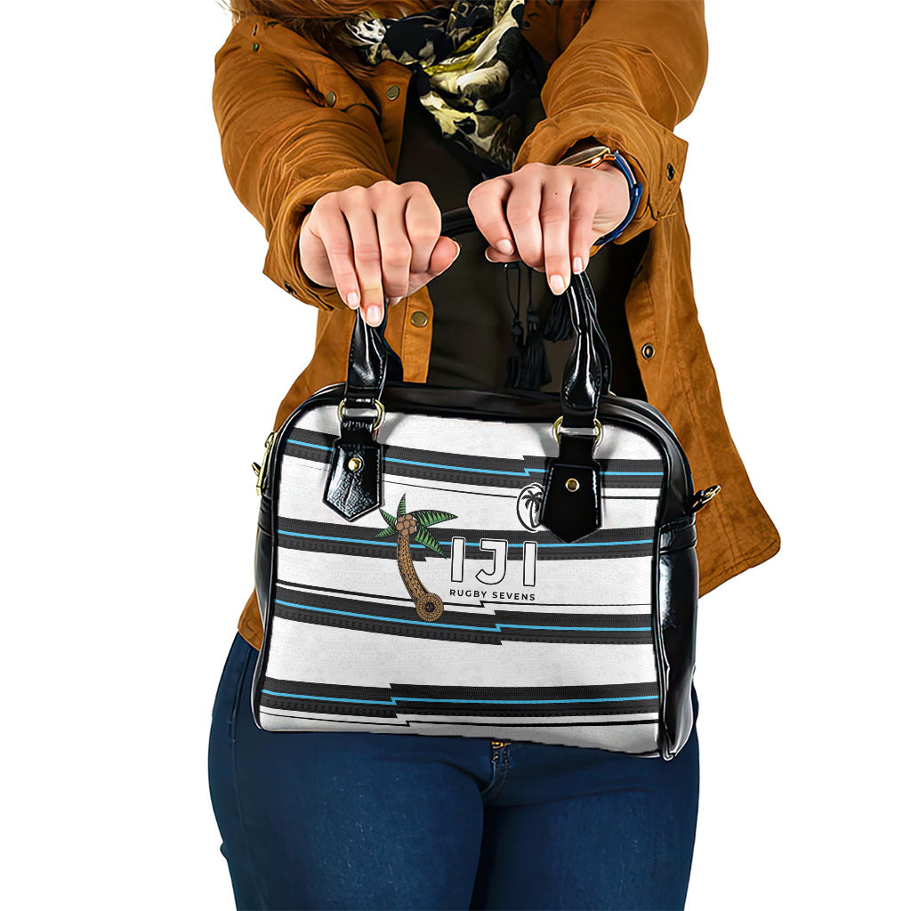 Fijian Rugby Sevens Shoulder Handbag Masi Tapa Pattern Stripes Sporty Style LT03 One Size White - Polynesian Pride