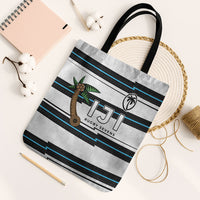 Fijian Rugby Sevens Tote Bag Masi Tapa Pattern Stripes Sporty Style LT03 Black Strap One Size White - Polynesian Pride