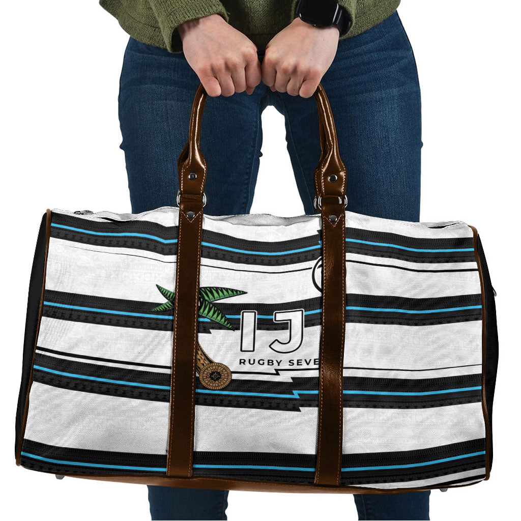 Fijian Rugby Sevens Travel Bag Masi Tapa Pattern Stripes Sporty Style LT03 White - Polynesian Pride