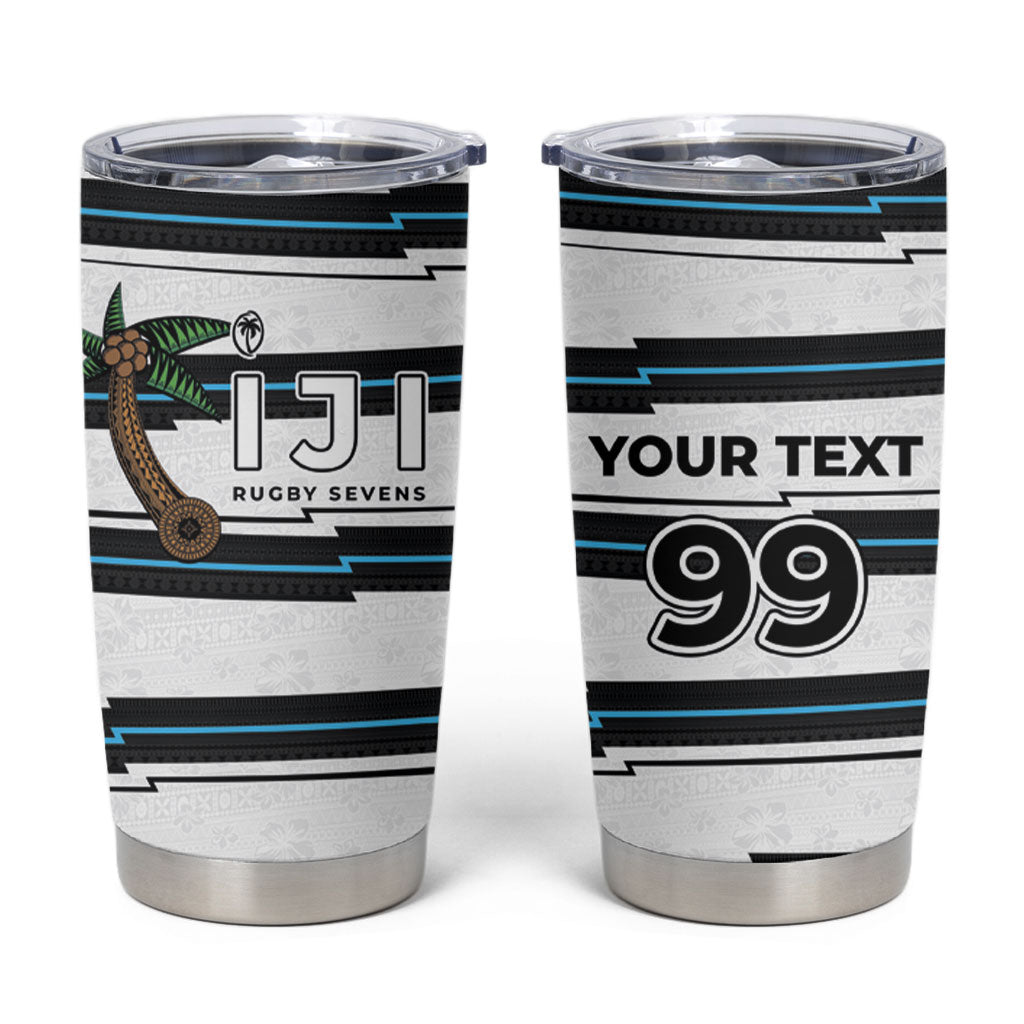 Custom Fijian Rugby Sevens Tumbler Cup Masi Tapa Pattern Stripes Sporty Style LT03 White - Polynesian Pride
