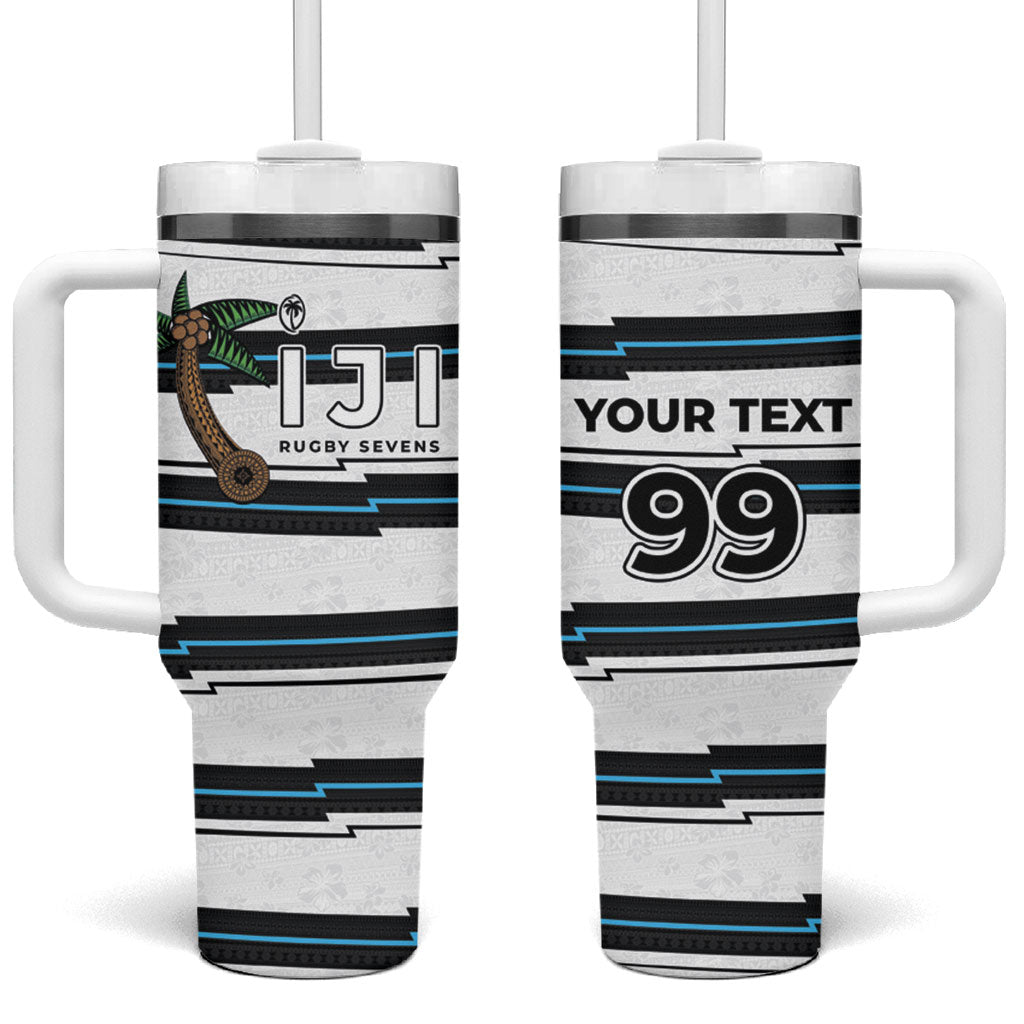Custom Fijian Rugby Sevens Tumbler With Handle Masi Tapa Pattern Stripes Sporty Style LT03 One Size: 40 oz White - Polynesian Pride