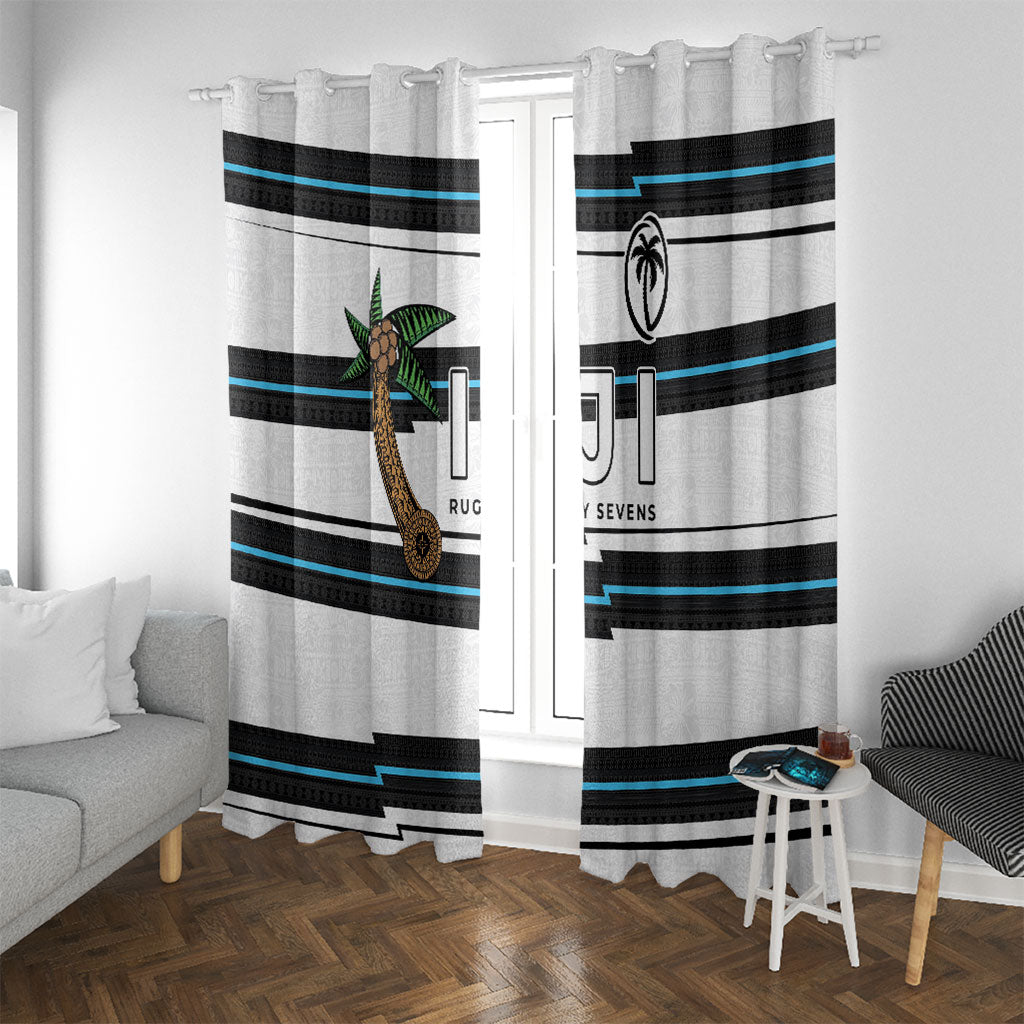Fijian Rugby Sevens Window Curtain Masi Tapa Pattern Stripes Sporty Style LT03 With Grommets White - Polynesian Pride