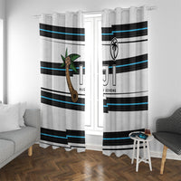 Fijian Rugby Sevens Window Curtain Masi Tapa Pattern Stripes Sporty Style LT03 With Grommets White - Polynesian Pride