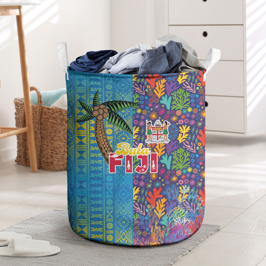 Fijian Coral Reef Laundry Basket with Traditional Tapa Pattern Split Style LT03 Multicolor - Polynesian Pride