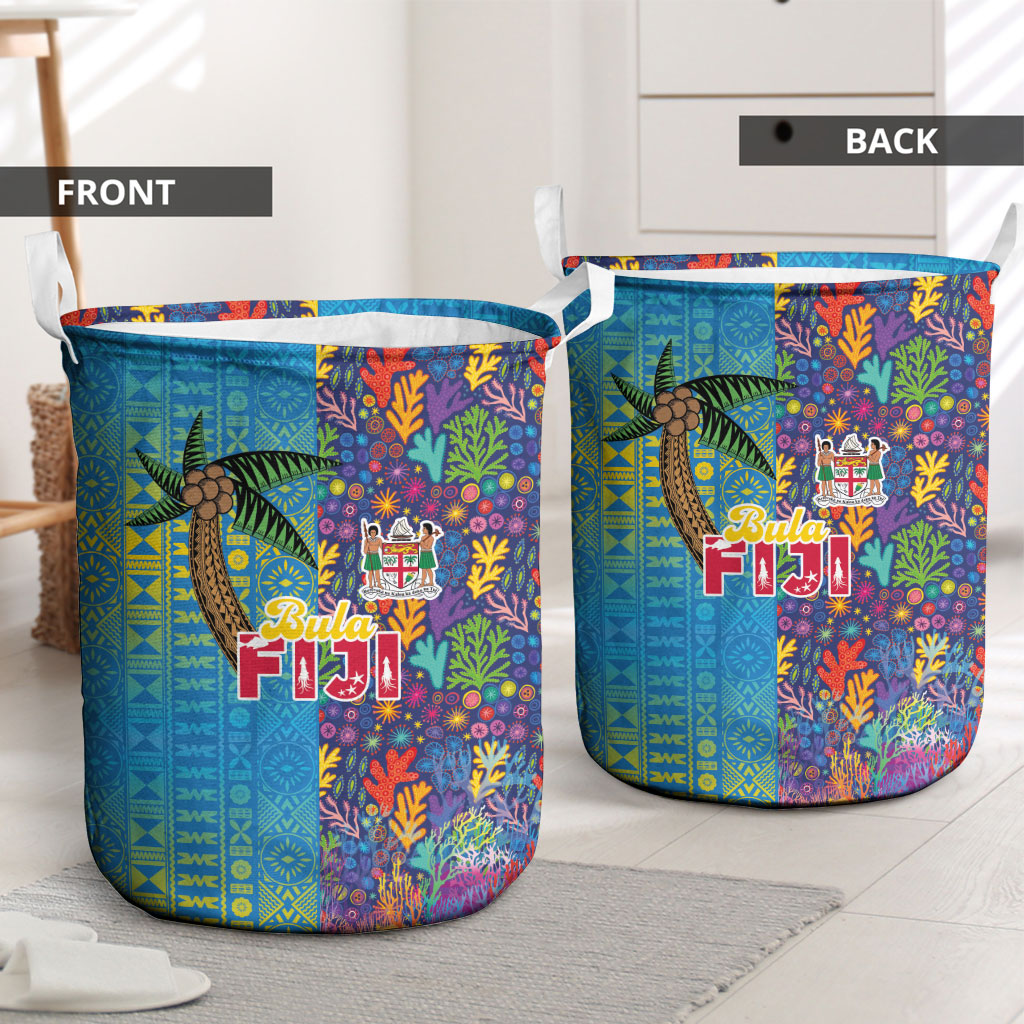 Fijian Coral Reef Laundry Basket with Traditional Tapa Pattern Split Style LT03 - Polynesian Pride