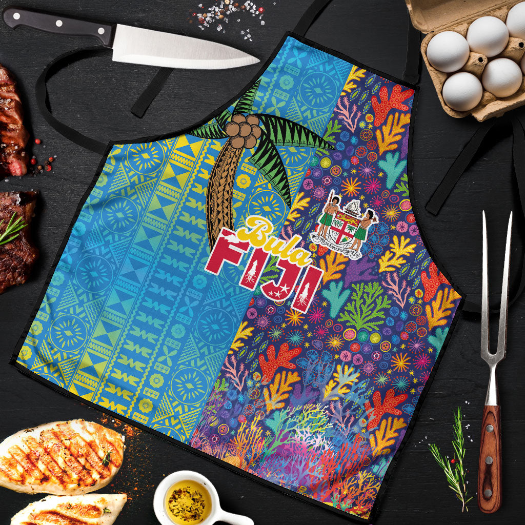 Fijian Coral Reef Apron with Traditional Tapa Pattern Split Style LT03 Multicolor - Polynesian Pride