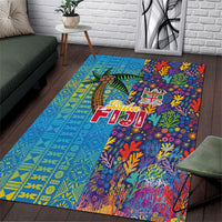 Fijian Coral Reef Area Rug with Traditional Tapa Pattern Split Style