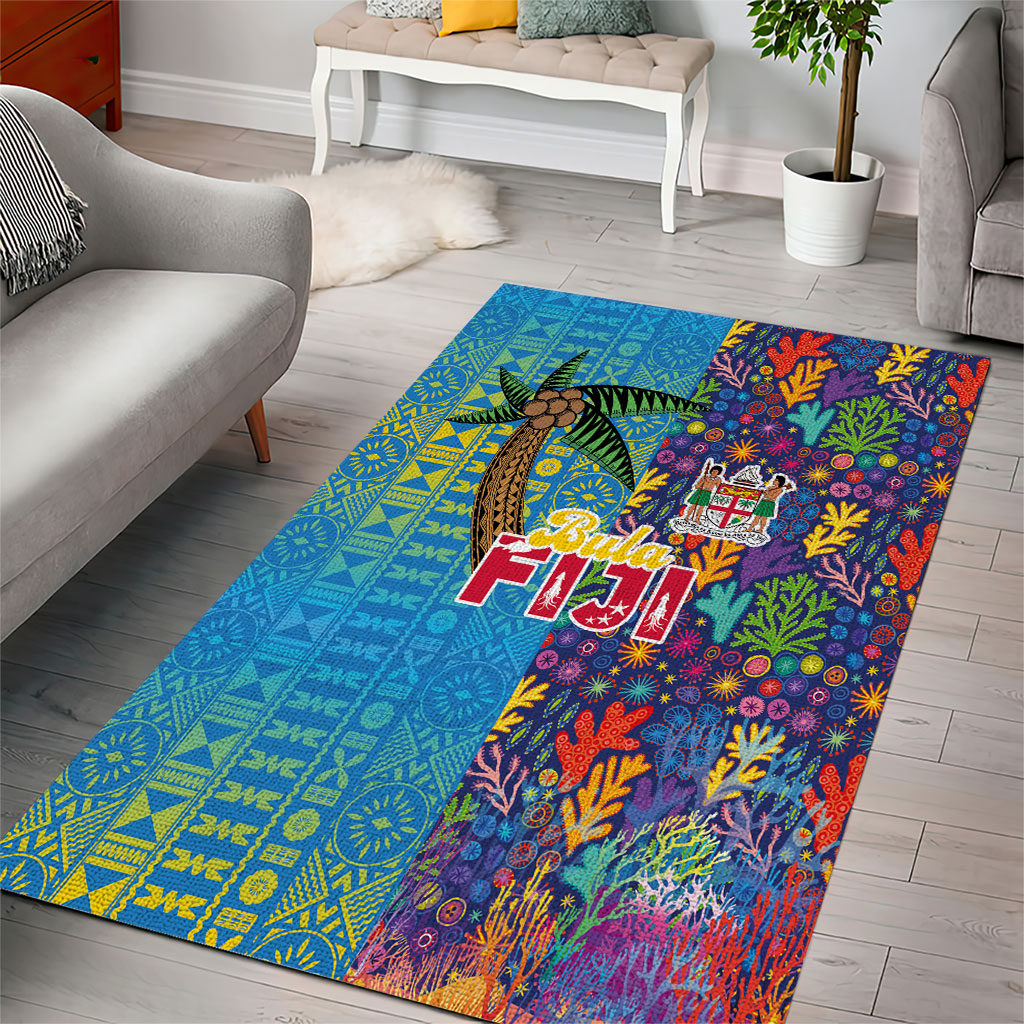 Fijian Coral Reef Area Rug with Traditional Tapa Pattern Split Style
