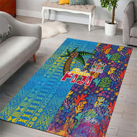 Fijian Coral Reef Area Rug with Traditional Tapa Pattern Split Style