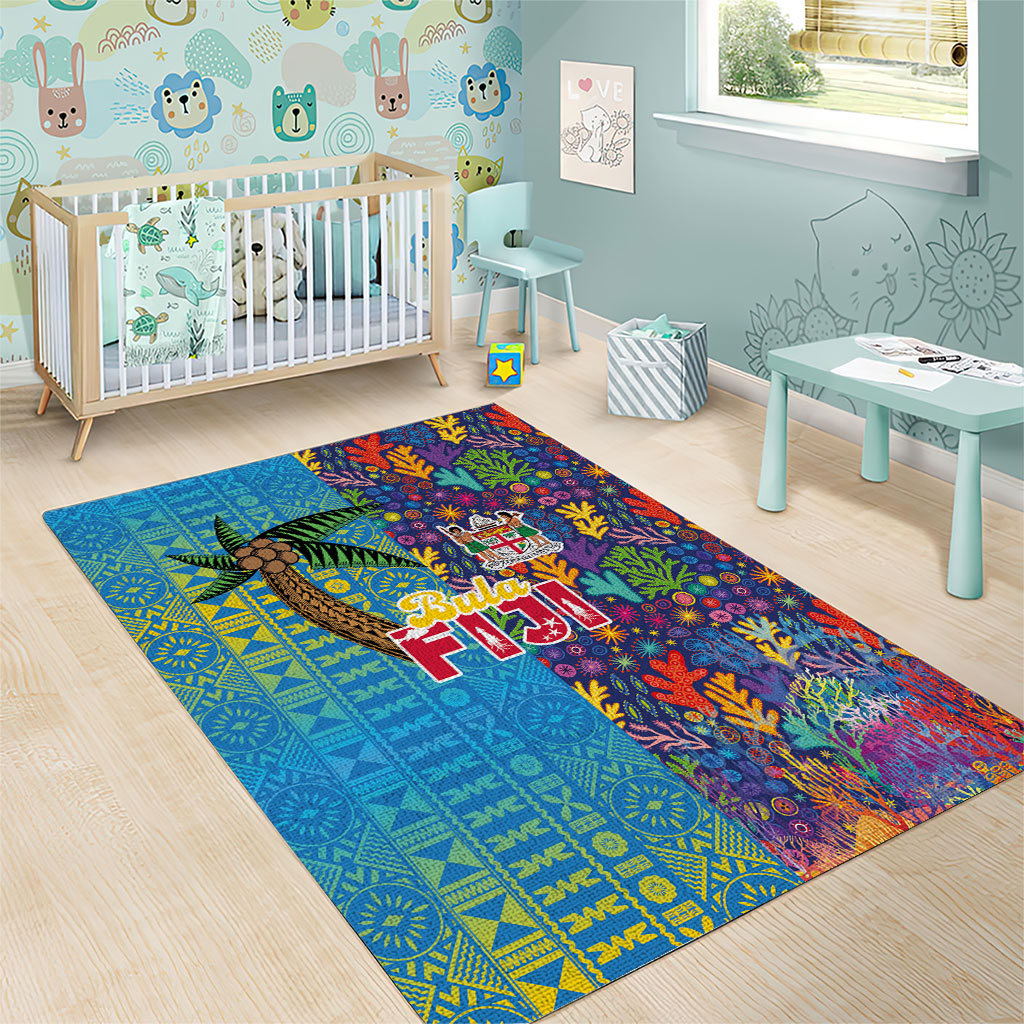 Fijian Coral Reef Area Rug with Traditional Tapa Pattern Split Style