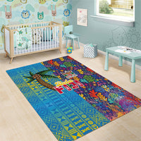 Fijian Coral Reef Area Rug with Traditional Tapa Pattern Split Style