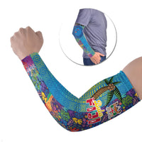 Personalised Fijian Coral Reef Arm Sleeves with Traditional Tapa Pattern Split Style LT03 Set of 2 Multicolor - Polynesian Pride