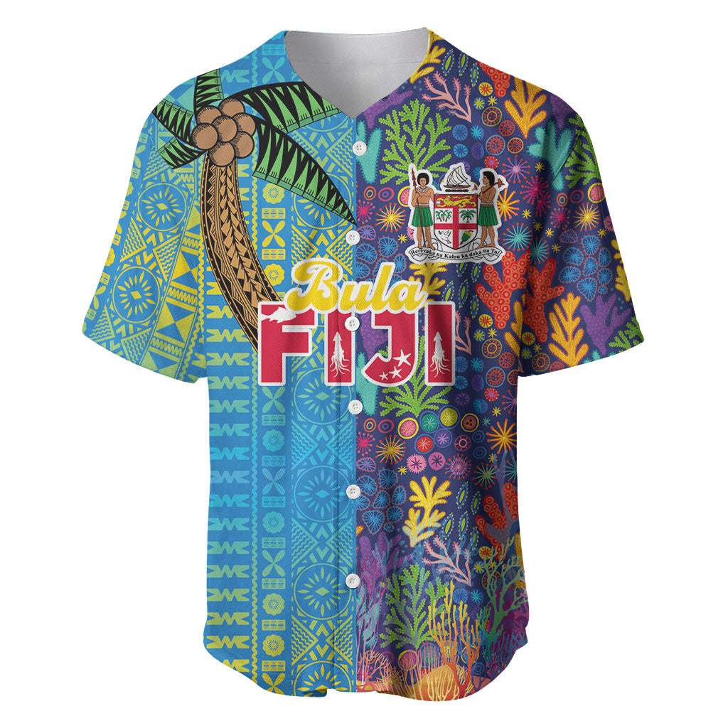 Personalised Fijian Coral Reef Baseball Jersey with Traditional Tapa Pattern Split Style LT03 Multicolor - Polynesian Pride