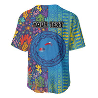 Personalised Fijian Coral Reef Baseball Jersey with Traditional Tapa Pattern Split Style LT03 - Polynesian Pride